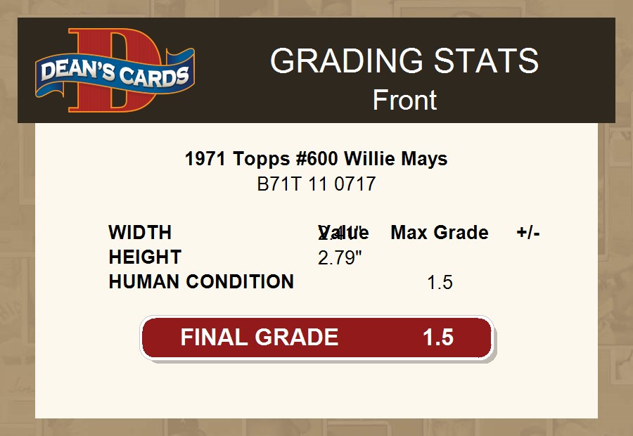 1971 Topps #600 Willie Mays Giants HOF 1.5 - FAIR - Picture 4 of 17