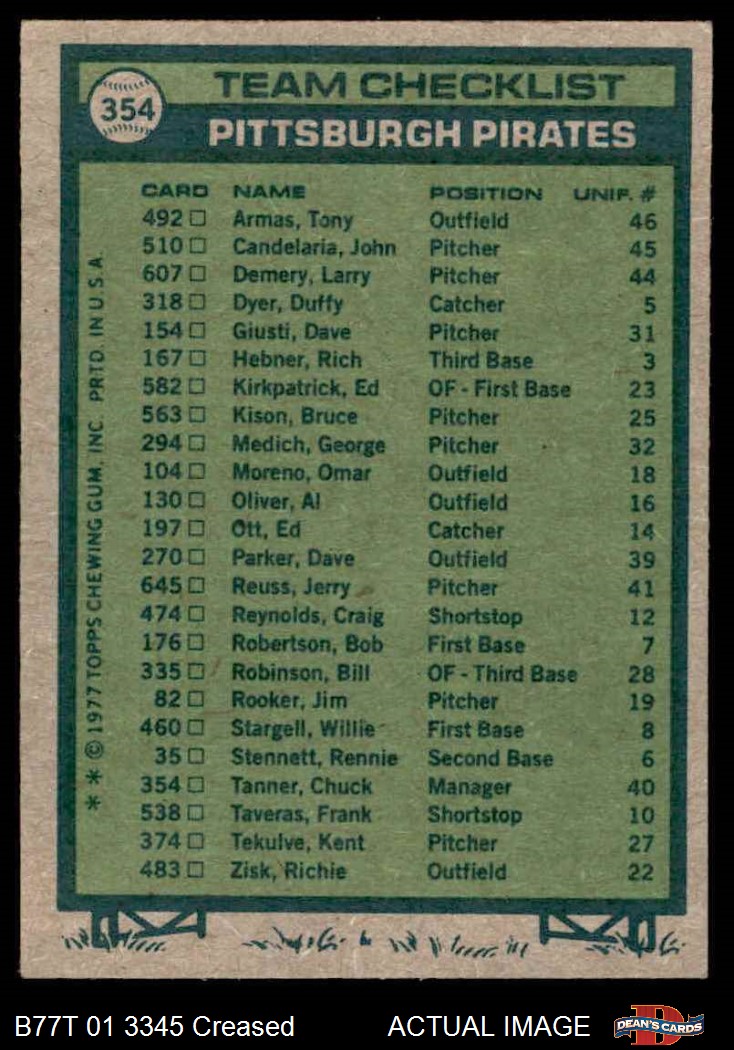  1977 Topps # 374 Kent Tekulve Pittsburgh Pirates