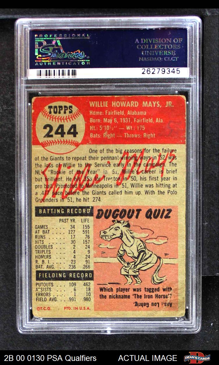  1953 Topps # 244 Willie Mays New York Giants (Baseball Card)  PSA PSA 2.00 Giants : Collectibles & Fine Art