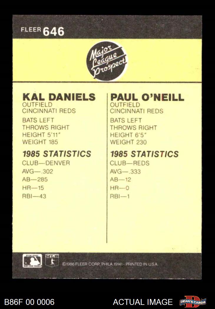 Paul O'Neill Cincinnati Reds 1986 Fleer # 646 Rookie Card