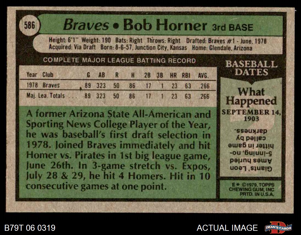 1979 Atlanta Braves MLB Baseball Schedule !!! Hubbard