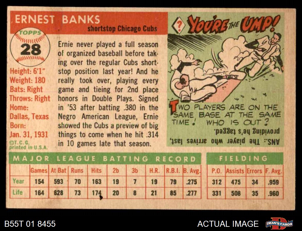 Ernie Banks Autographed 1955 Topps Card #28 Chicago Cubs Vintage