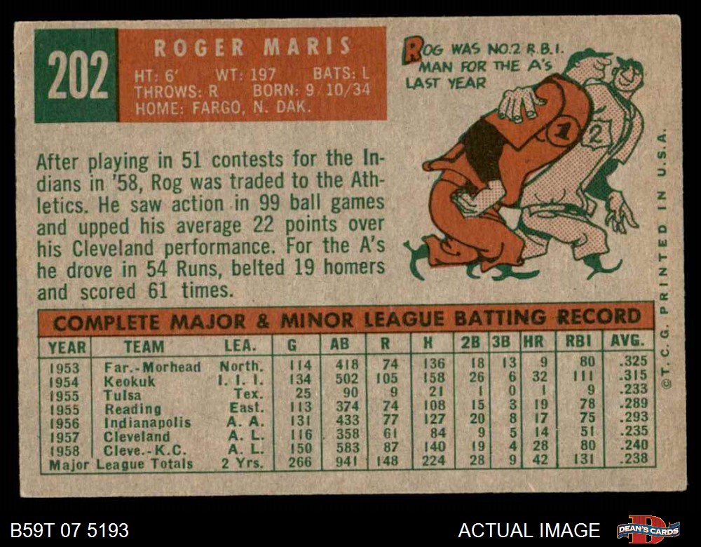  1959 Topps # 392 Whitey Herzog Kansas City Athletics