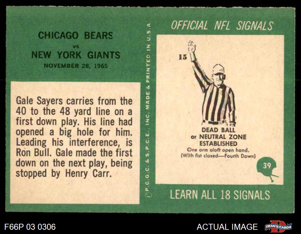 GALE SAYERS 1966 Philadelphia Rookie Card Chicago Bears REPRINT - Football  Card