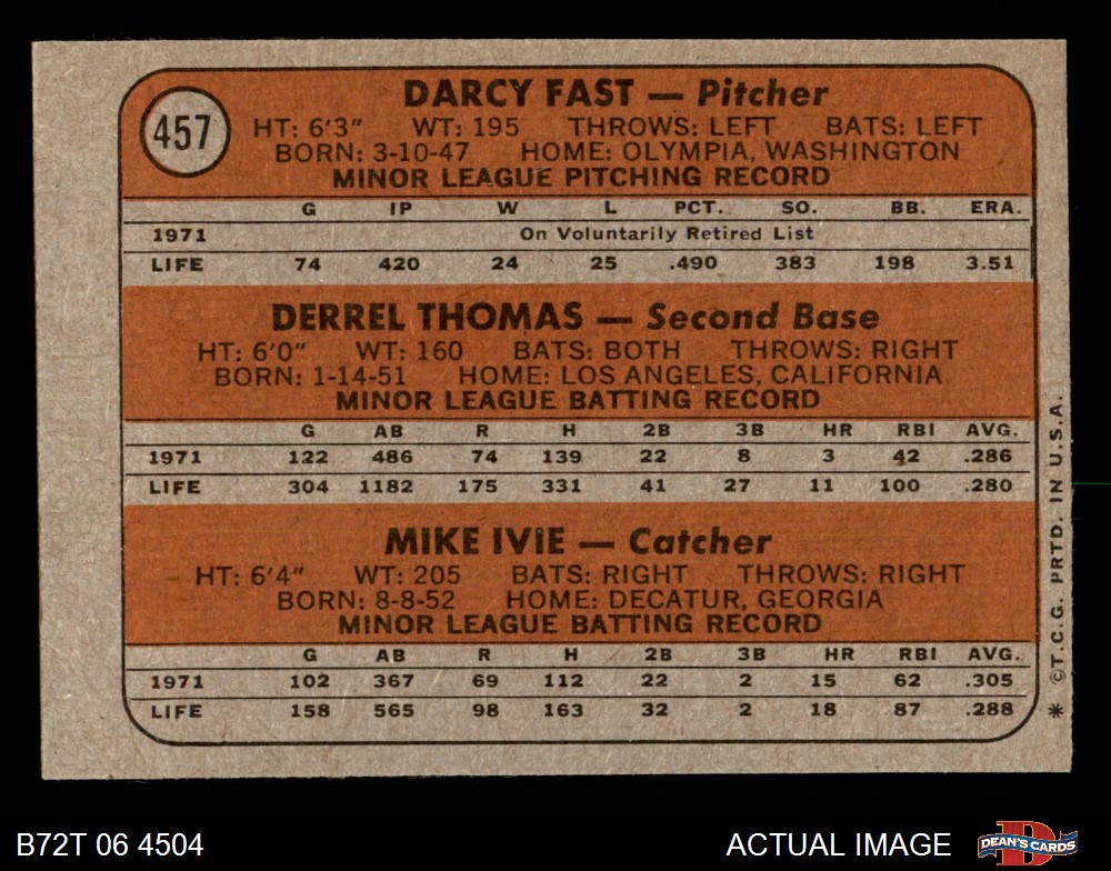  1972 Topps # 457 Padres Rookies Derrel Thomas / Mike