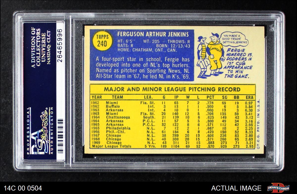 Ferguson Fergie Jenkins Signed 1970 Topps #240 (PSA)