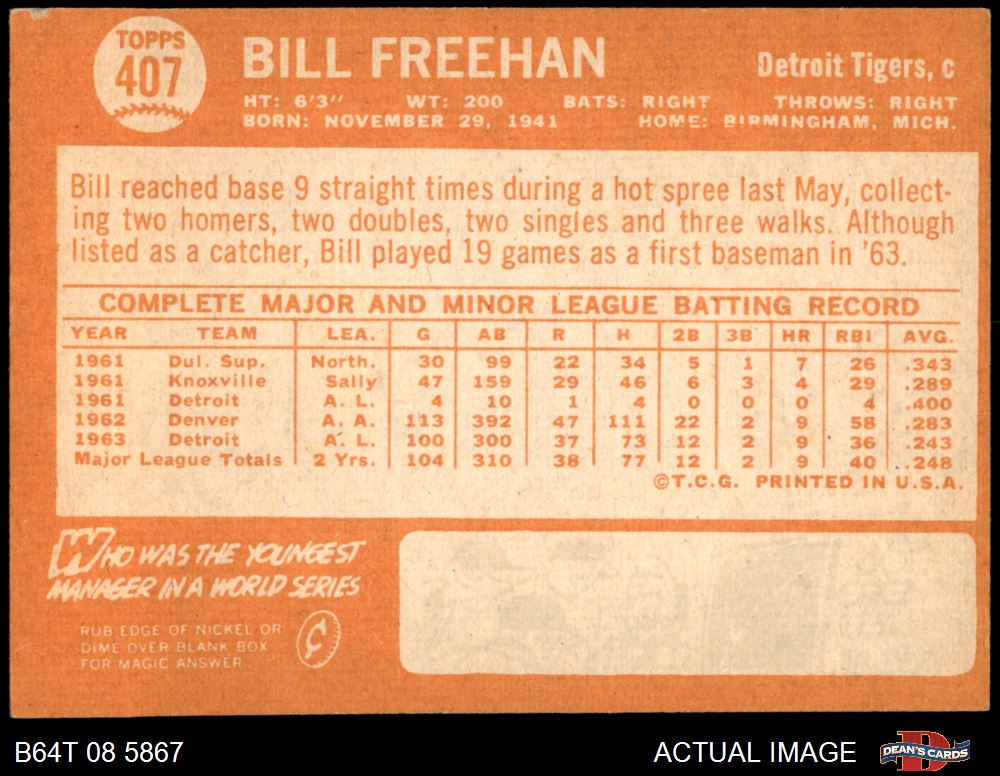 1964 Topps #407 Bill Freehan