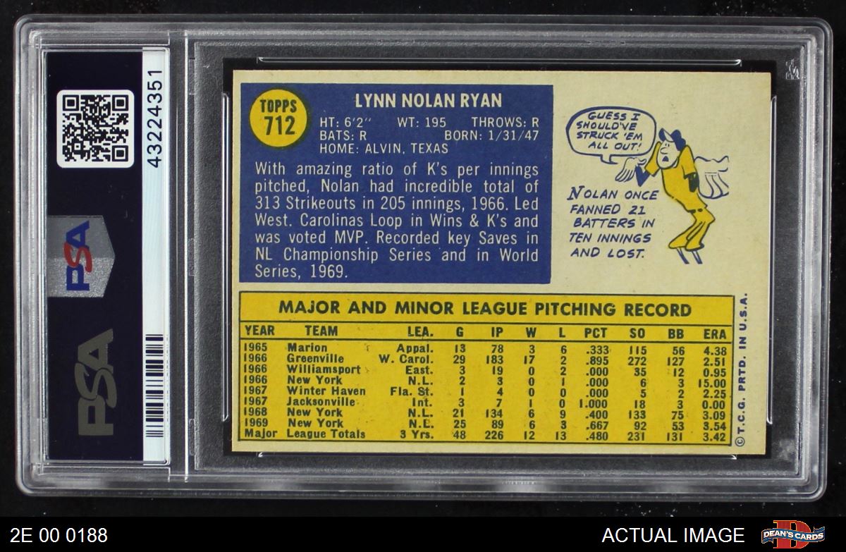  1970 Topps # 712 Nolan Ryan New York Mets (Baseball Card) EX  Mets : Collectibles & Fine Art