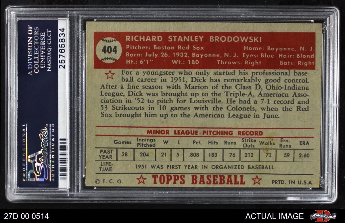 1952 Topps Baseball Card Johnny Pesky #15 Boston Red Sox