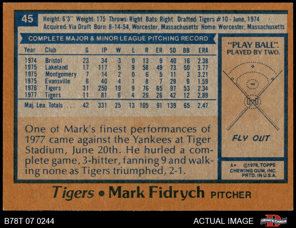 1978 Topps #45 Mark Fidrych - NM