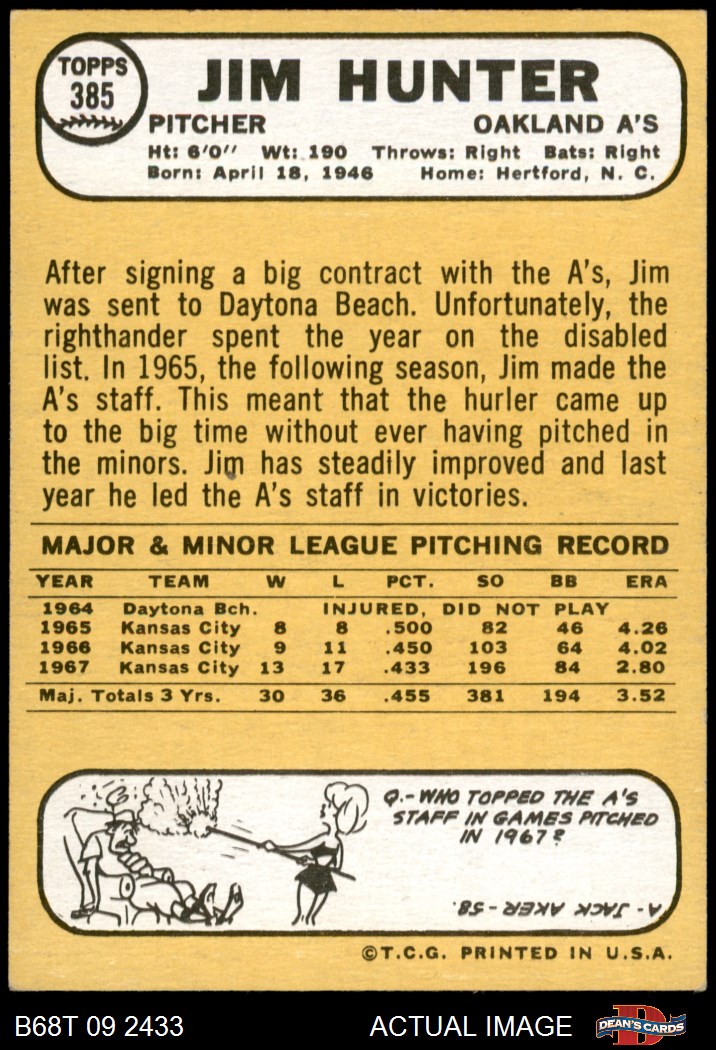  1968 Topps # 458 Lew Krausse Oakland Athletics