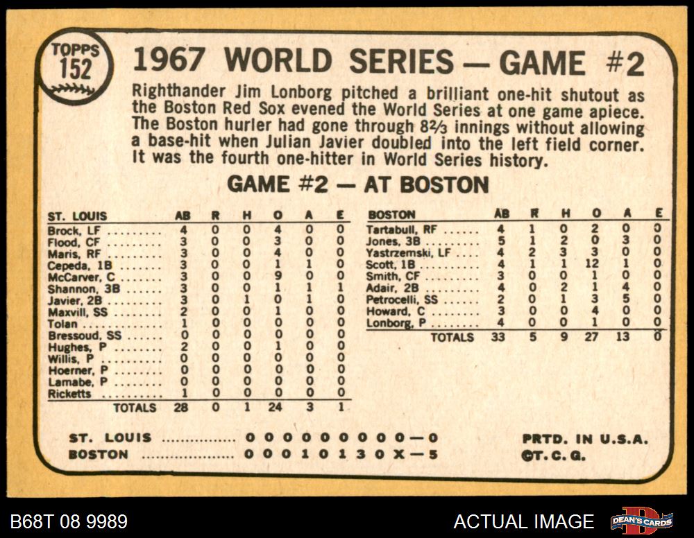 ELSTON HOWARD 1968 TOPPS BASEBALL #167 BOSTON RED SOX NICE