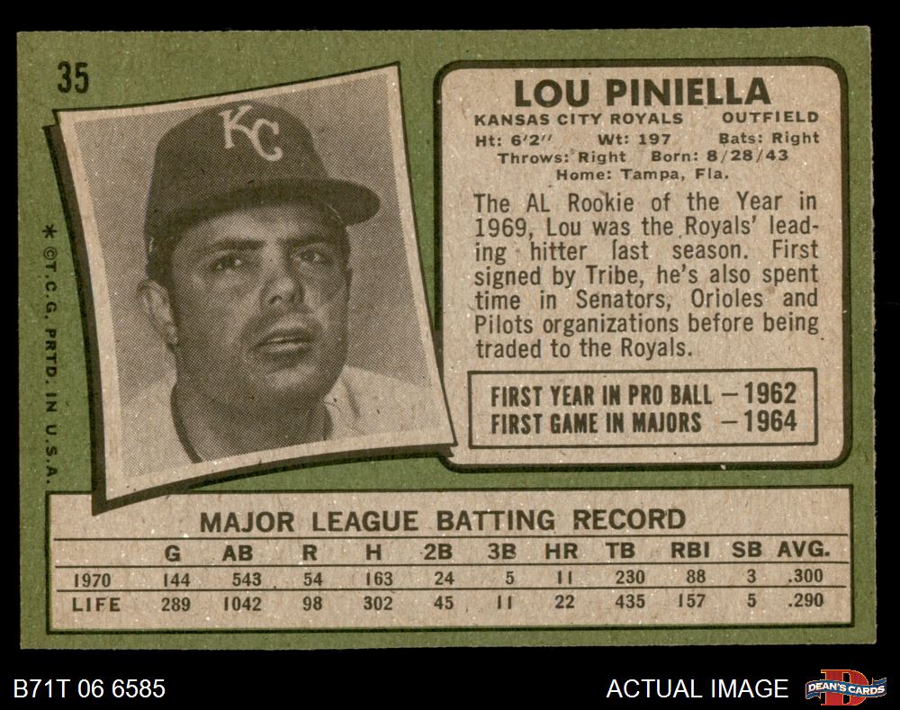 PSA 6.5 1970 Topps Lou Piniella