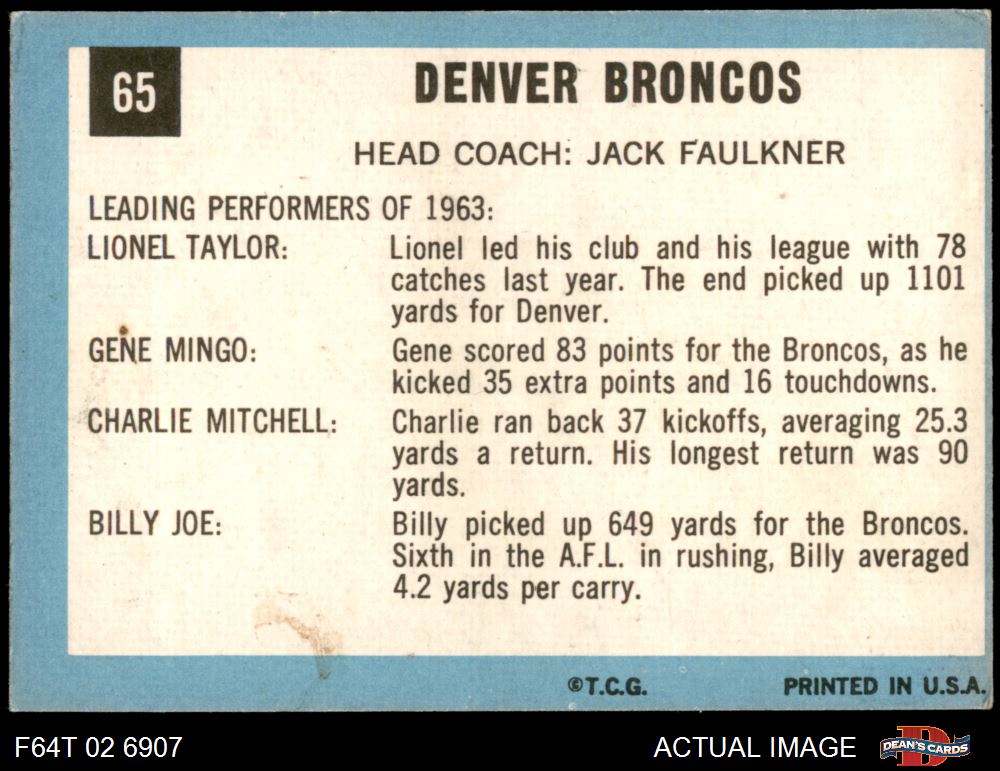 : 1964 Topps # 58 Harold Olson Denver Broncos (Football