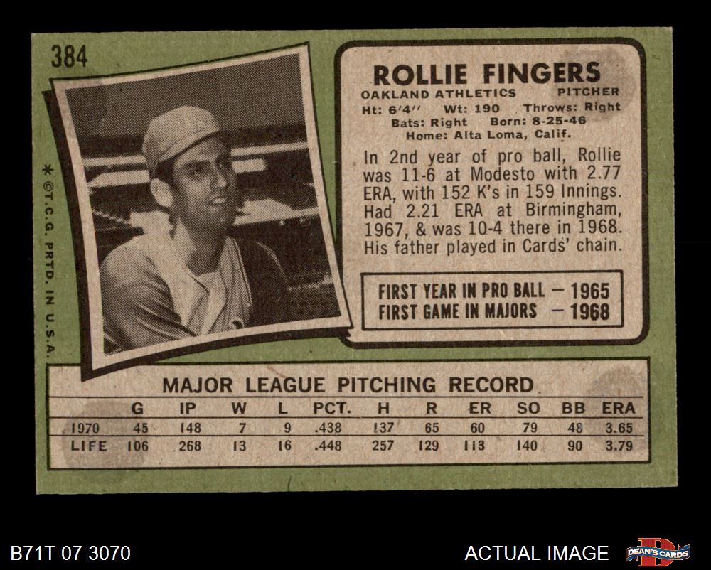 Topps 1971: no. 384 - rollie fingers