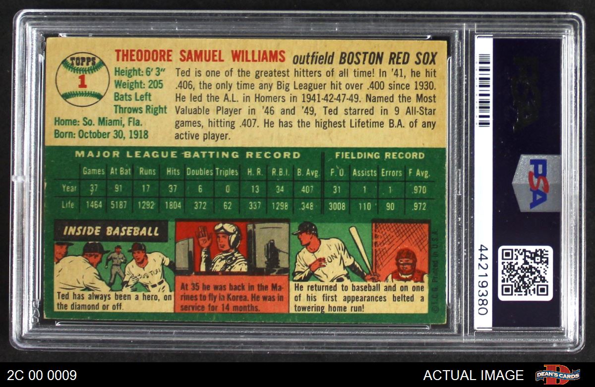 Ted Williams 1954 Topps Card #1- SGC Graded 1.5 Fair (Boston Red Sox)