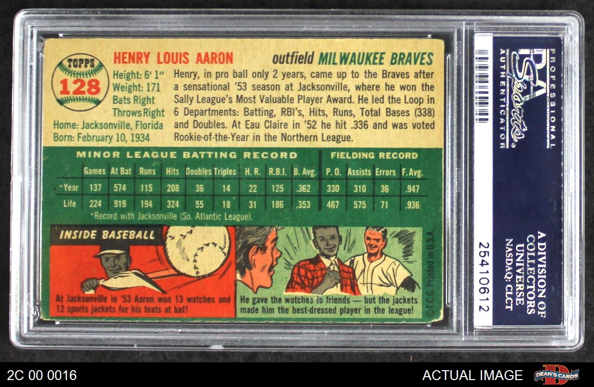 1954 Topps Baseball #128 Henry Hank Aaron Rookie Card RC Graded