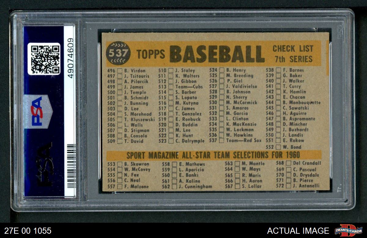 Boston Red Sox 1960 Topps Team Card #537 VG-EX