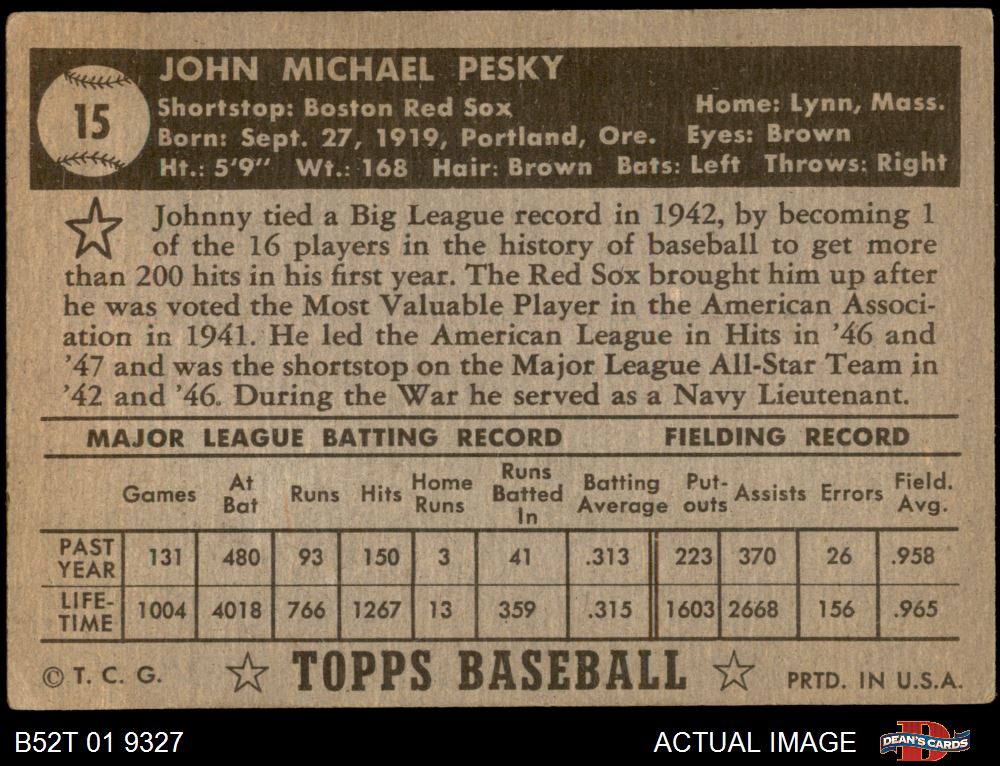 1952 Topps Johnny Pesky