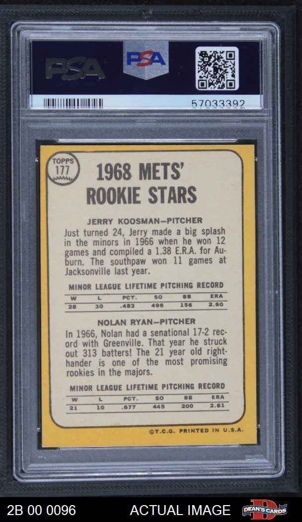 1968 Topps #177 Rookie Stars/Jerry Koosman RC/Nolan Ryan RC/UER  Sensational/is spelled incorrectly - Scan of actual card you will receive -  NM - 1,000,000 Baseball Cards