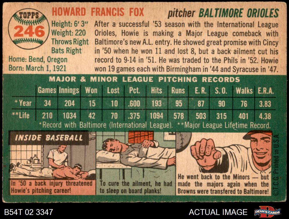 1954 Topps #85 Bob Turley Baltimore Orioles Rookie Baseball Card — RSA
