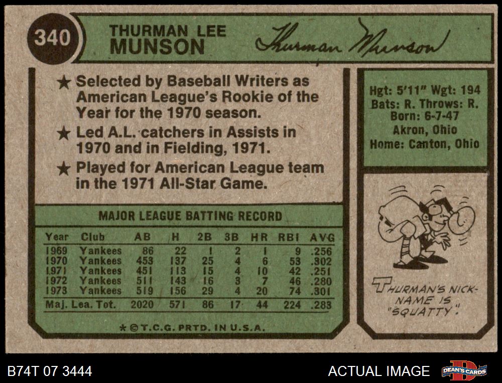 1974 Topps Thurman Munson