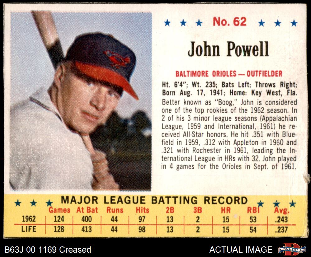 1963 Jello #62 Boog Powell 3 - VG