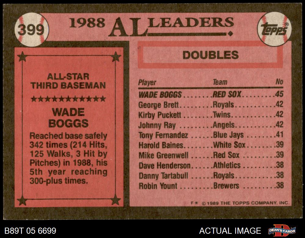 1989 Topps #399 All-Star Wade Boggs
