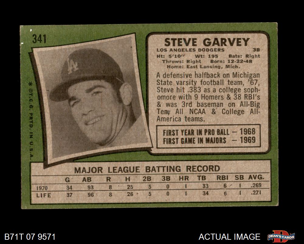  1971 Topps # 341 Steve Garvey Los Angeles Dodgers (Baseball  Card) EX Dodgers : Collectibles & Fine Art