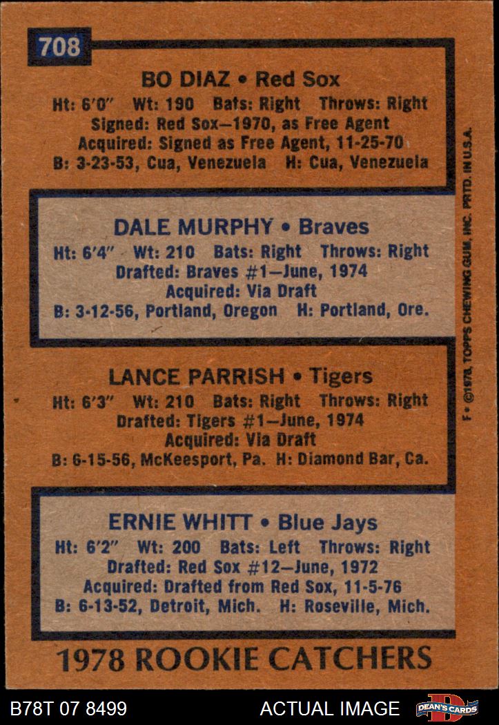 1978 Topps Lance Parrish/Dale Murphy - Rookie Catchers #708 PSA