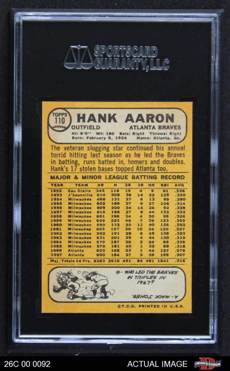 1968 TOPPS #110 HANK AARON BASEBALL CARD EX+