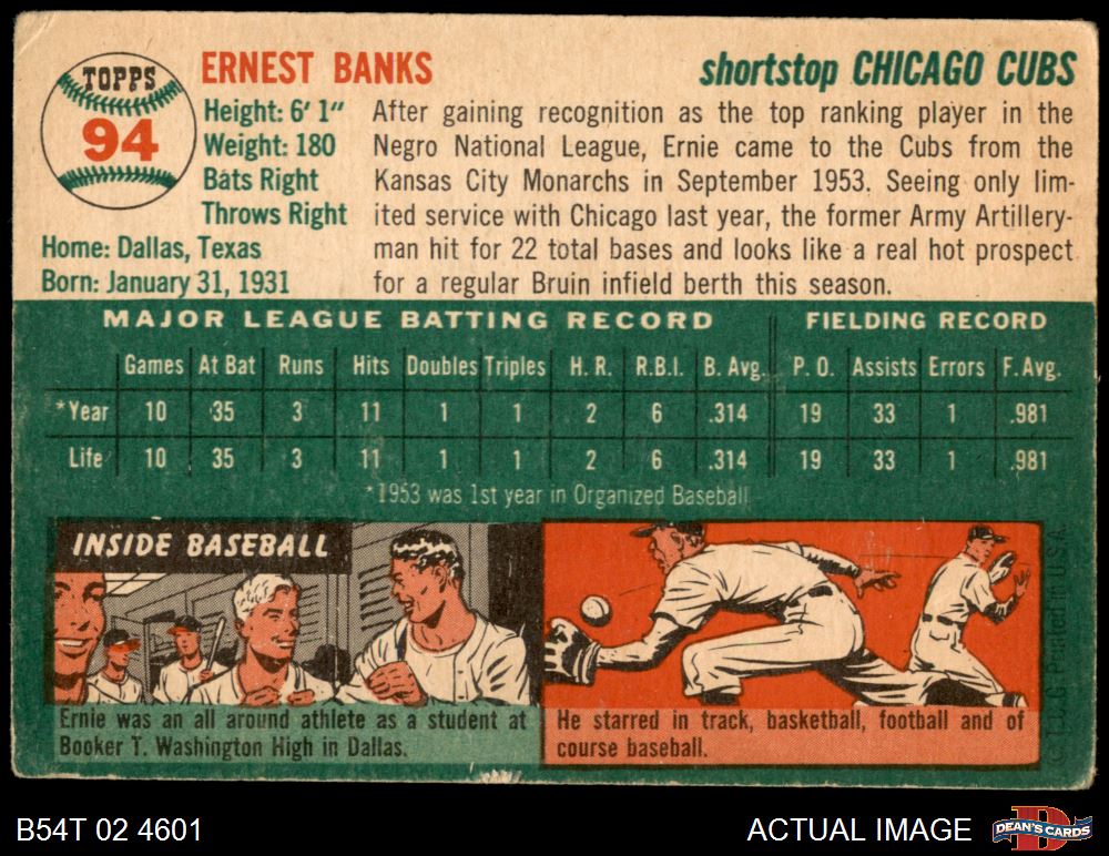 Ernie Banks Autographed 1954 Topps Rookie Card #94 Chicago Cubs Vintage  Signature PSA/DNA #65685107