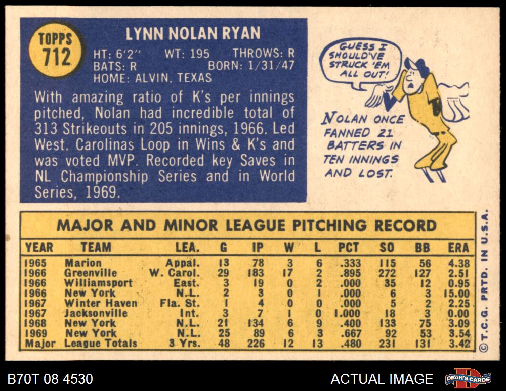 1970 Topps - Nolan Ryan #712 (High Number) (Pitcher) (Hall…