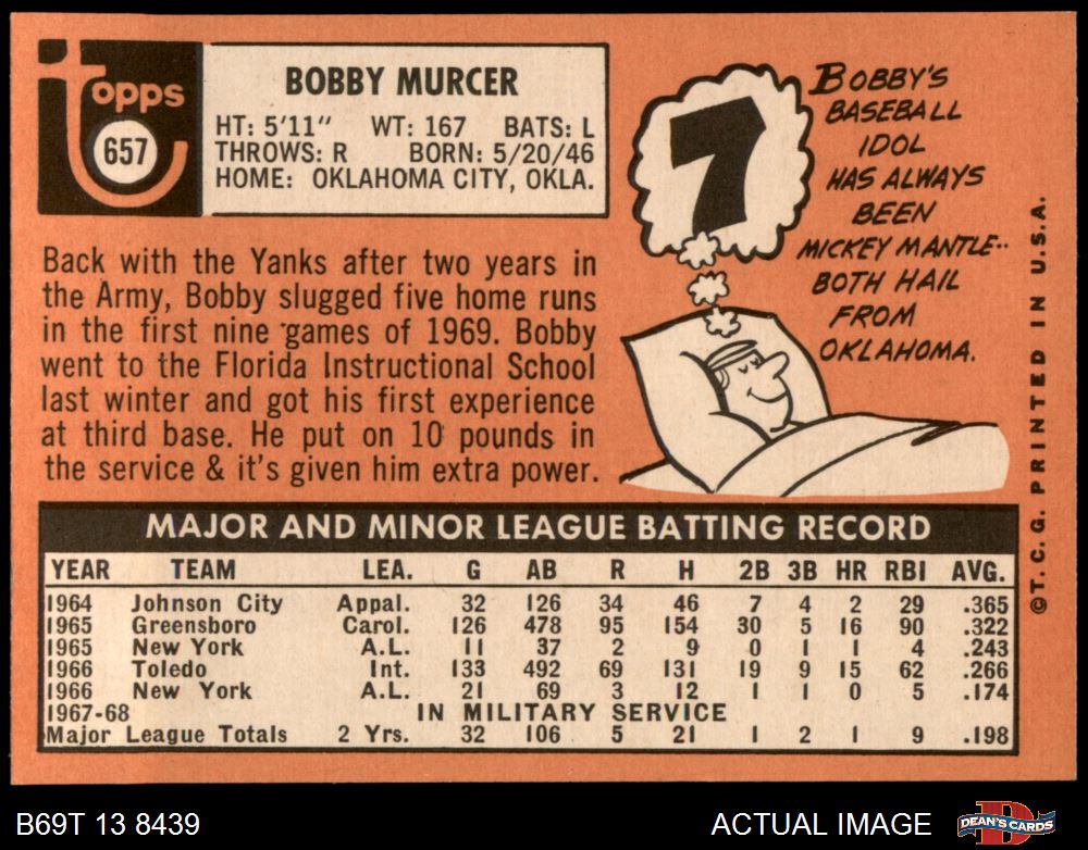 1969 Topps #657 Bobby Murcer 5 - EX