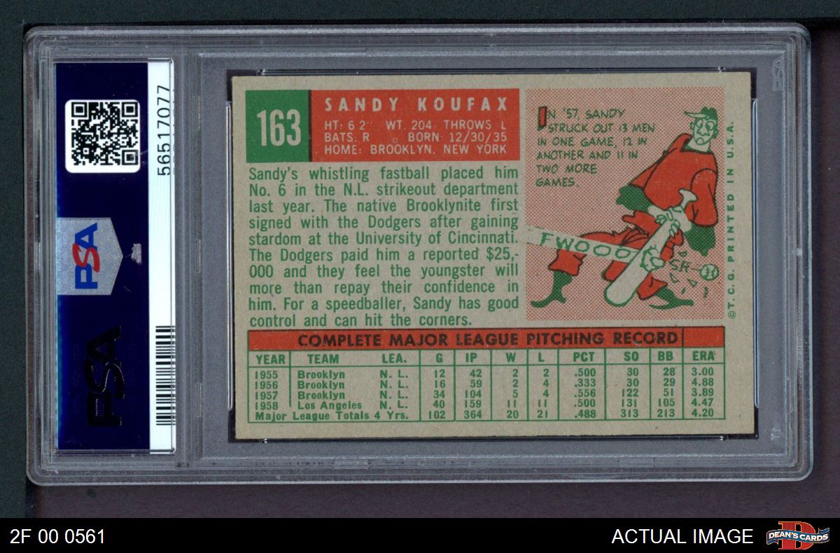 1959 Topps #163 Sandy Koufax