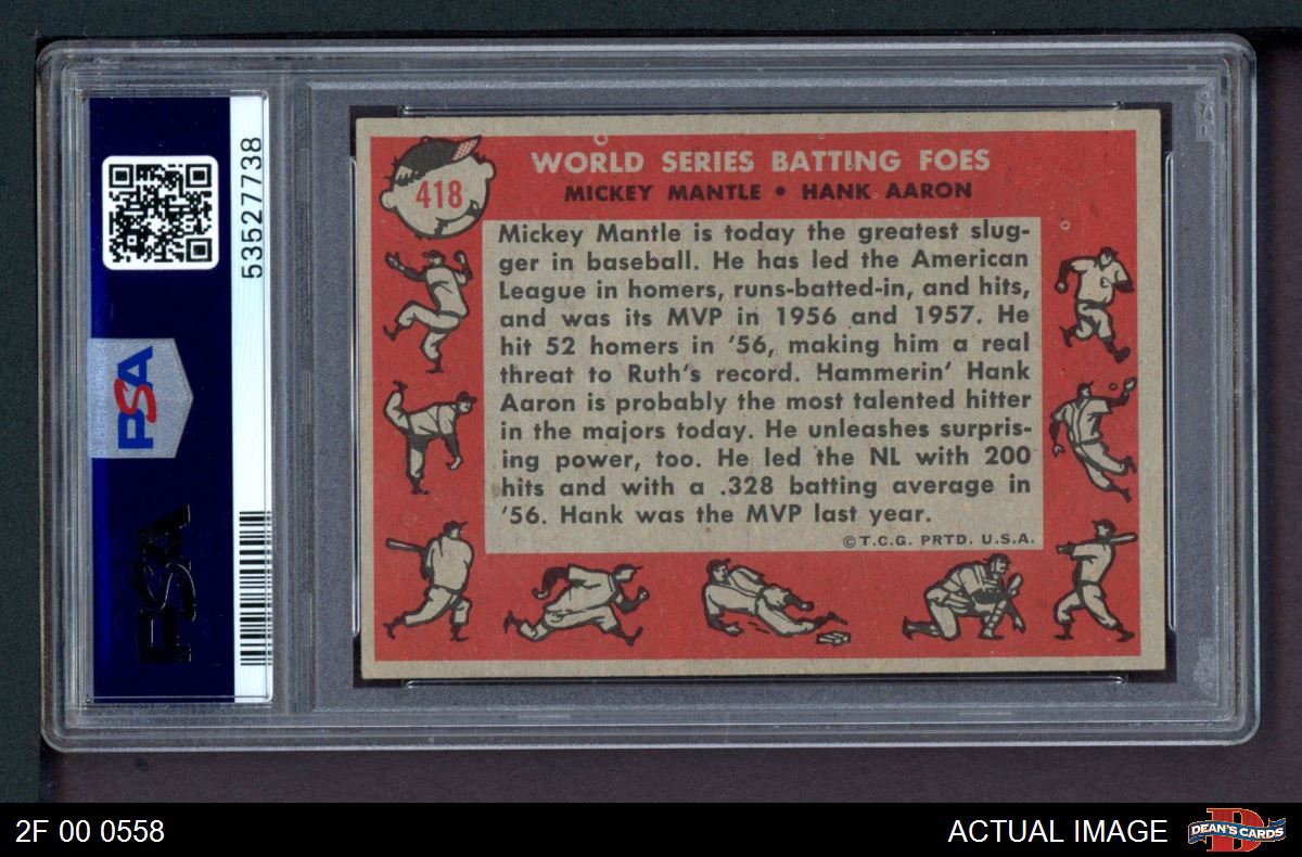 Auction Prices Realized Baseball Cards 1958 Topps Mickey Mantle/Hank Aaron  WORLD SERIES BATTING FOES