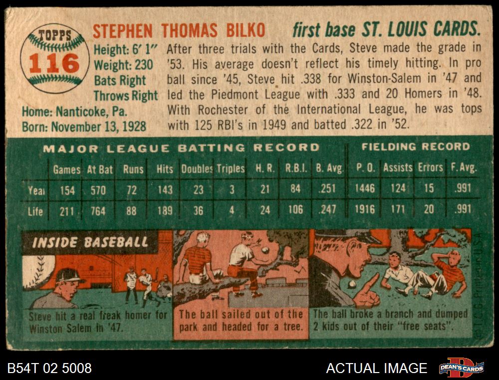 1954 Topps #38 Eddie Stanky St. Louis Cardinals Baseball Card Ex