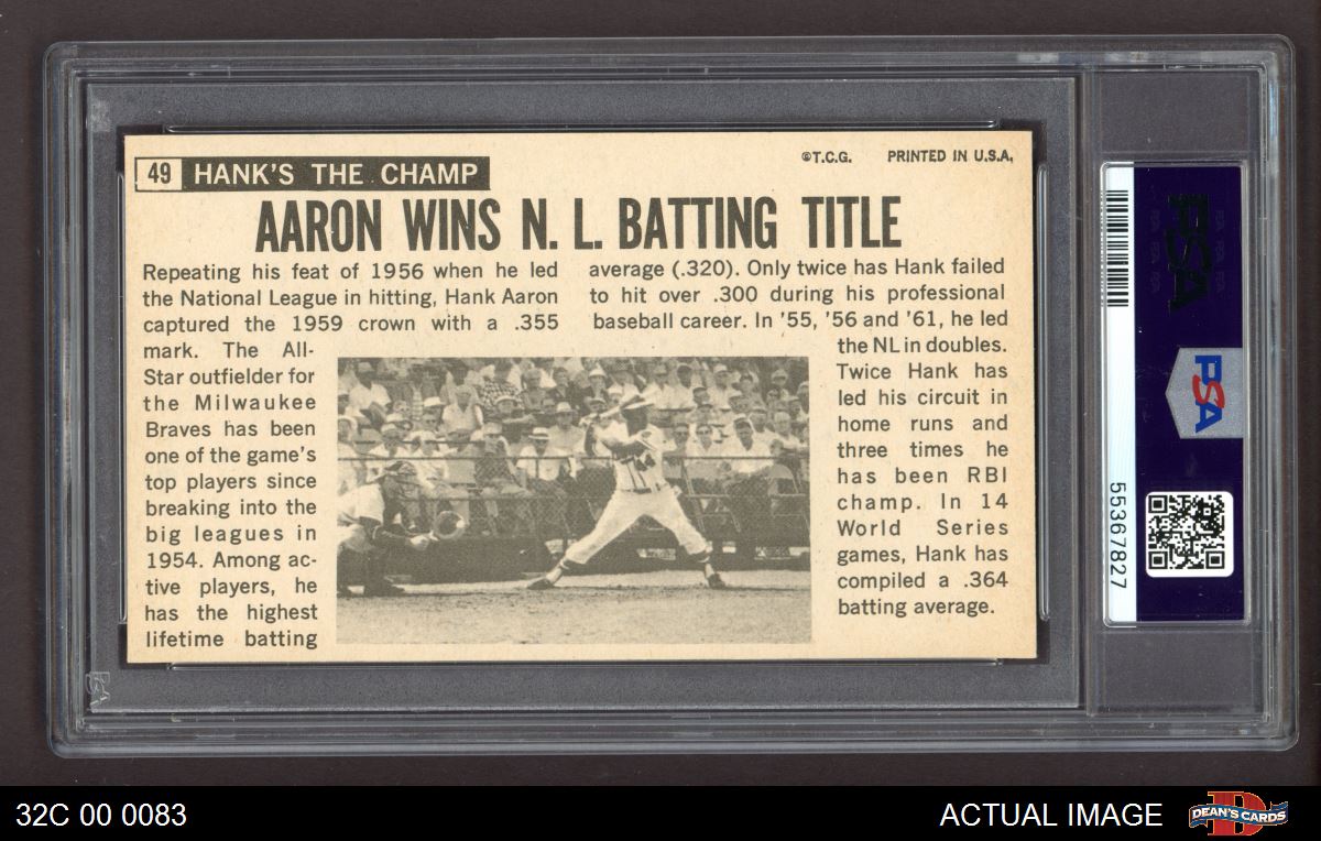 1964 Topps Giants #49 Hank Aaron Milwaukee Braves PSA 5 Graded Baseball  Card MLB