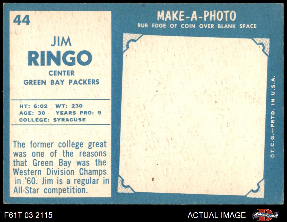 : 1961 Topps # 44 Jim Ringo Green Bay Packers (Football