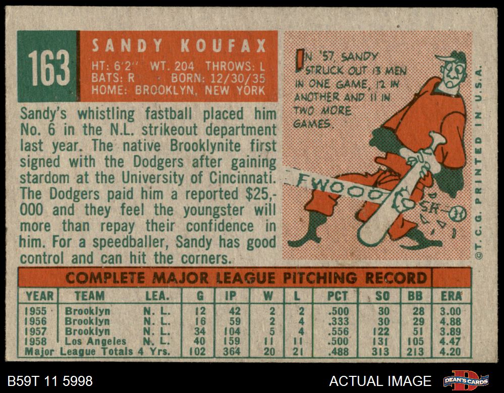 1959 Topps #163 Sandy Koufax