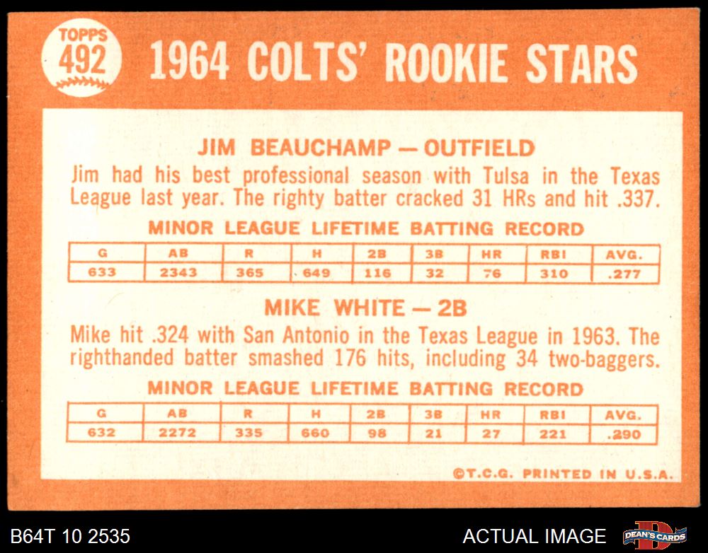 1964 Topps # 109 Rusty Staub Houston Colt 45s (Baseball Card) VG Colt 45s