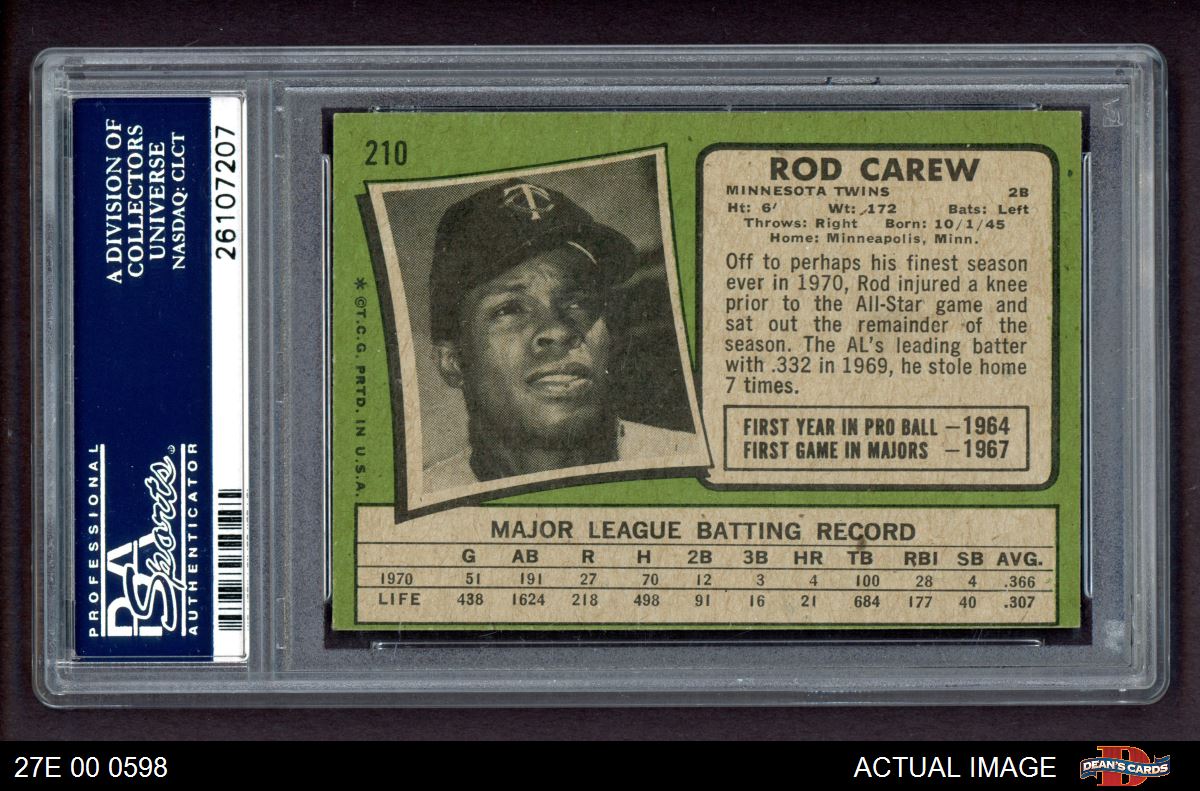 1971 Topps #210 Rod Carew Twins HALL-OF-FAME 7 - NM B71T 08 7099