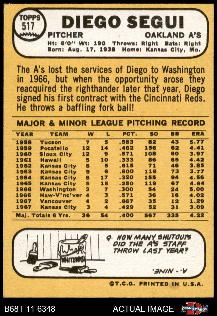  1968 Topps # 324 Jim Nash Oakland Athletics (Baseball