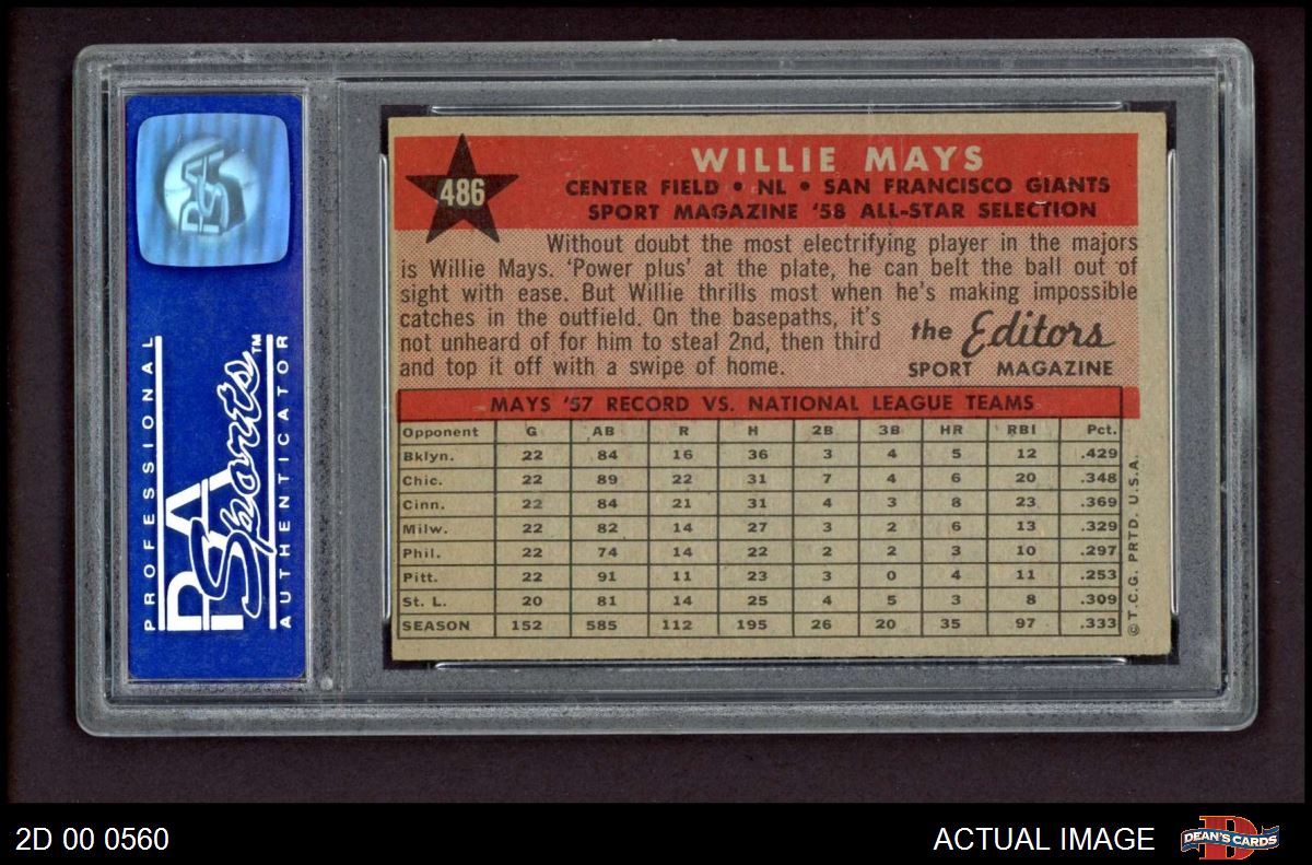 1958 Topps #486 All-Star Willie Mays