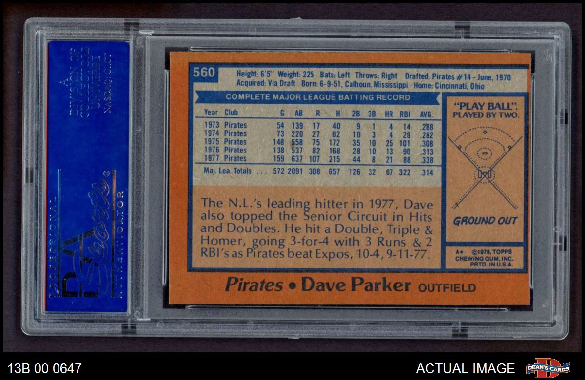 1978 Topps Baseball Card #560 - DAVE PARKER - Pittsburgh Pirates