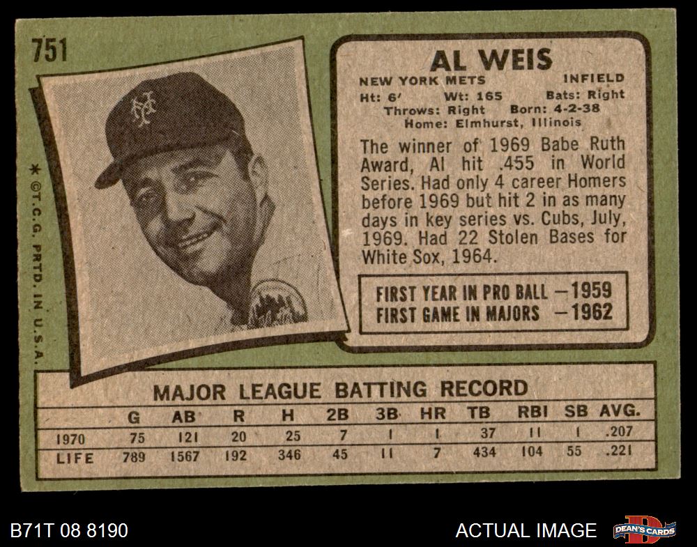 1971 Topps Baseball Gil Hodges New York Mets Card No. 183 