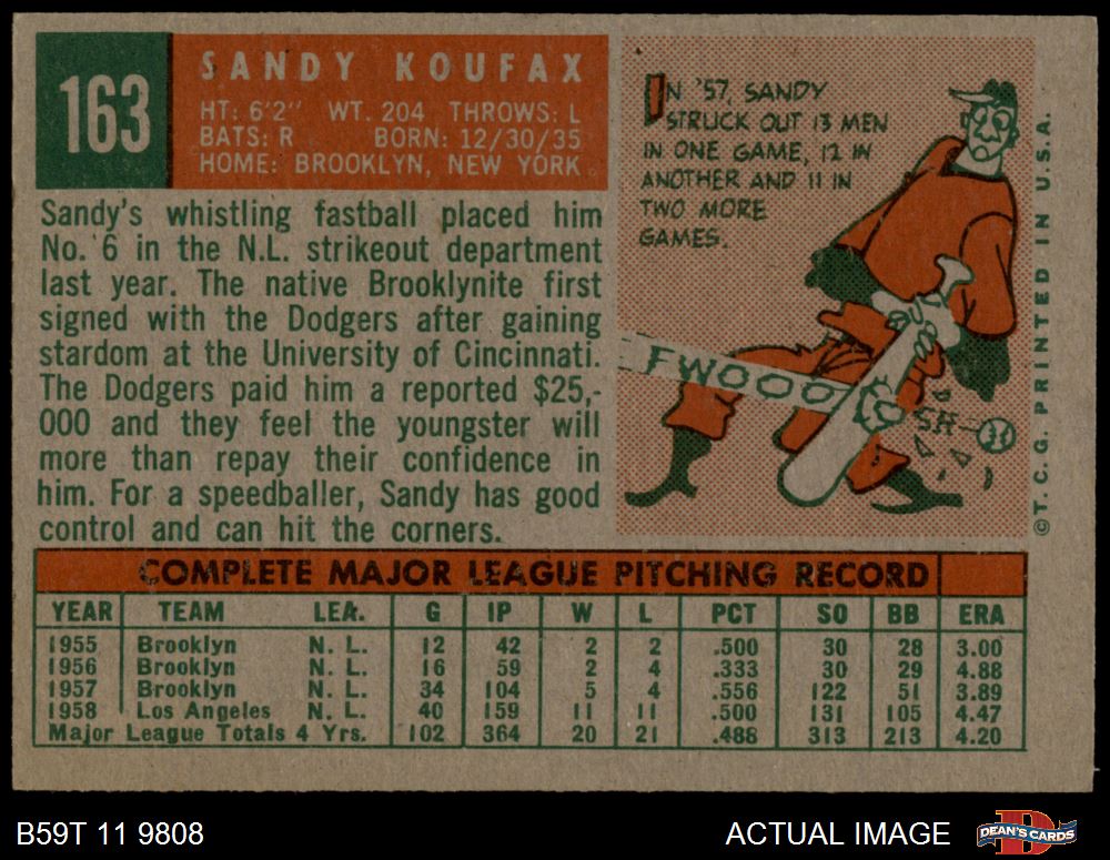 1959 Topps #163 Sandy Koufax