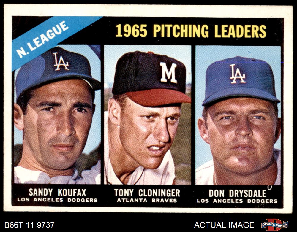 1966 Topps #223 N.L. Pitching Leaders (Don Drysdale, Sandy Koufax)