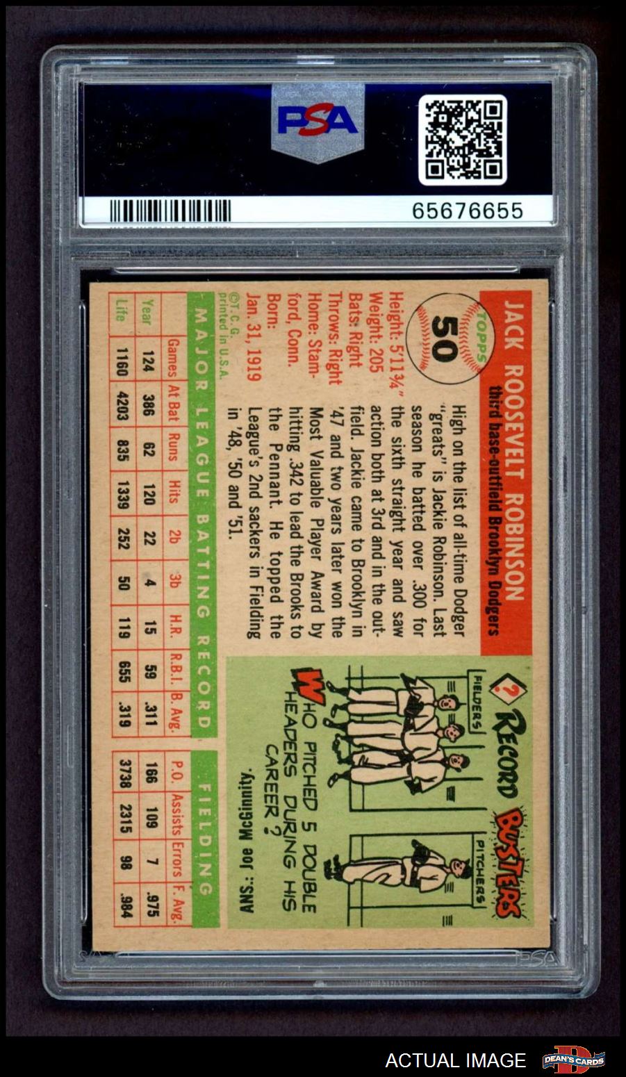 Sold at Auction: A 1955 Topps Jackie Robinson Baseball Card No. 50 (SGC 3.5  VG)