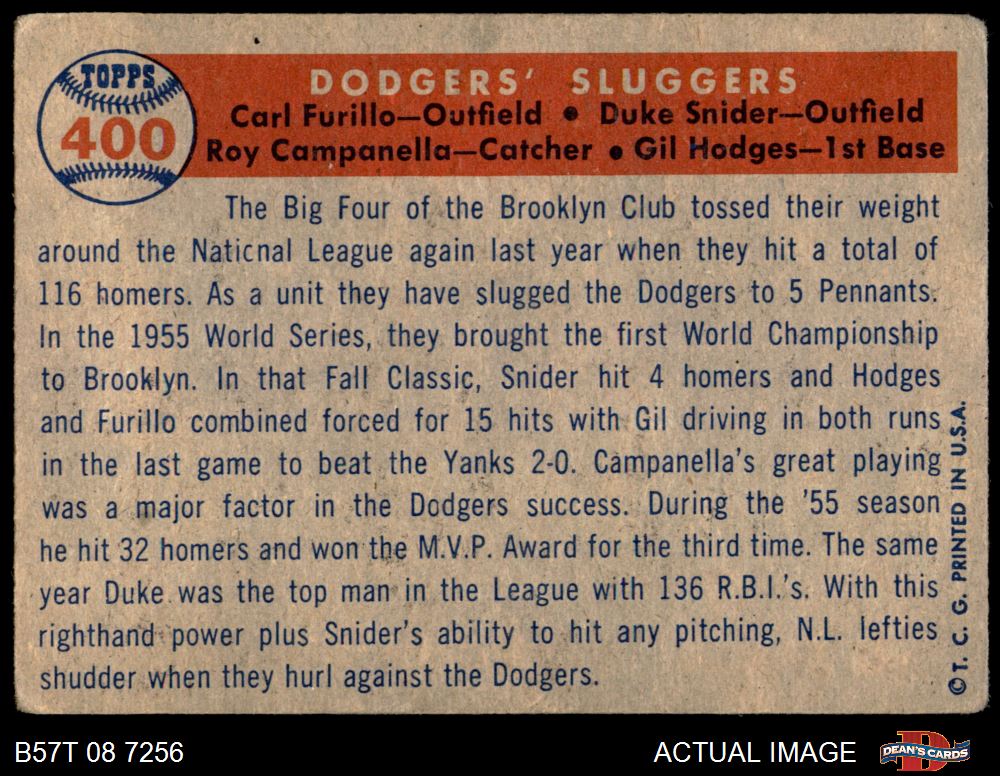 1957 Topps #170 Duke Snider Brooklyn Dodgers PSA 4 VG-EX 353 - Duck's Dugout